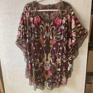 Tolani Collection Floral Embroidered purple top. Size S.